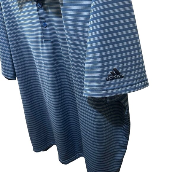 Adidas Golf Mens‎ Size 2XL Blue Striped Logo’d Golf Short Sleeve Polo Shirt - Picture 3 of 7
